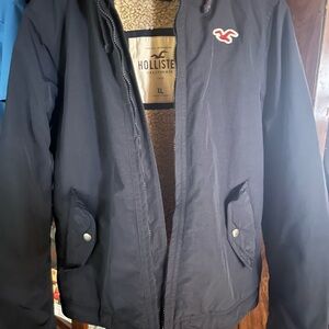 Hollister Men's Dark Blue Puffer Jacket